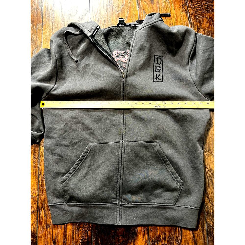 DGK Zen Full Zip Fleece Hoodie Embroidered Cherry Blossoms Drawcord Hood Mens XL - Picture 11 of 14